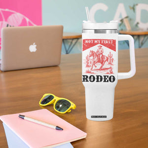 Not My First Rodeo Vintage Cowboy Graphic Tumbler With Handle Retro Western Desert Scene with Horse and Cactus TS02 Print Your Wear