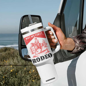 Not My First Rodeo Vintage Cowboy Graphic Tumbler With Handle Retro Western Desert Scene with Horse and Cactus TS02 Print Your Wear