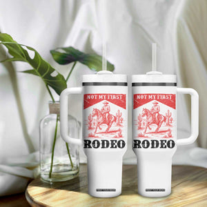 Not My First Rodeo Vintage Cowboy Graphic Tumbler With Handle Retro Western Desert Scene with Horse and Cactus TS02 Print Your Wear