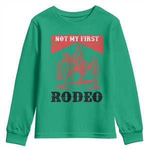Not My First Rodeo Vintage Cowboy Graphic Youth Sweatshirt Retro Western Desert Scene with Horse and Cactus TS02 Irish Green Print Your Wear