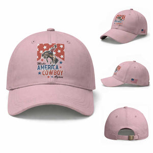 Make America Cowboy Again Patriotic Western Baseball Cap Bucking Bronco Star Spangled USA Flag Inspired Country TS02 Baseball Cap Universal Fit Light Pink Print Your Wear