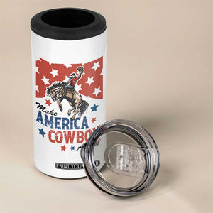 Make America Cowboy Again Patriotic Western 4 in 1 Can Cooler Tumbler Bucking Bronco Star Spangled USA Flag Inspired Country TS02 Print Your Wear