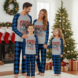 Make America Cowboy Again Patriotic Western Plaid Pajama Set Bucking Bronco Star Spangled USA Flag Inspired Country TS02 Blue Plaid Print Your Wear