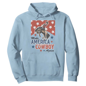 Make America Cowboy Again Patriotic Western Hoodie Bucking Bronco Star Spangled USA Flag Inspired Country TS02 Light Blue Print Your Wear