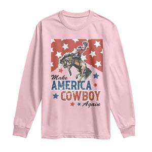 Make America Cowboy Again Patriotic Western Long Sleeve Shirt Bucking Bronco Star Spangled USA Flag Inspired Country TS02 Light Pink Print Your Wear