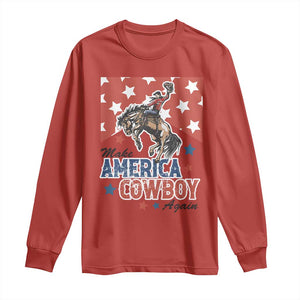 Make America Cowboy Again Patriotic Western Long Sleeve Shirt Bucking Bronco Star Spangled USA Flag Inspired Country TS02 Red Print Your Wear
