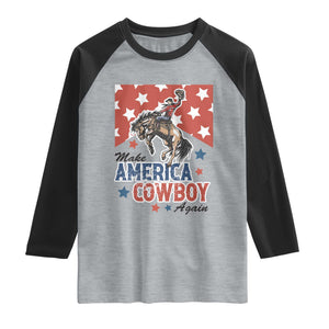 Make America Cowboy Again Patriotic Western Raglan Shirt Bucking Bronco Star Spangled USA Flag Inspired Country TS02 Heather Gray Black Print Your Wear