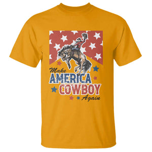 Make America Cowboy Again Patriotic Western T Shirt Bucking Bronco Star Spangled USA Flag Inspired Country TS02 Gold Print Your Wear