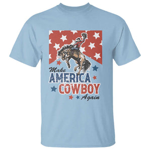 Make America Cowboy Again Patriotic Western T Shirt Bucking Bronco Star Spangled USA Flag Inspired Country TS02 Light Blue Print Your Wear