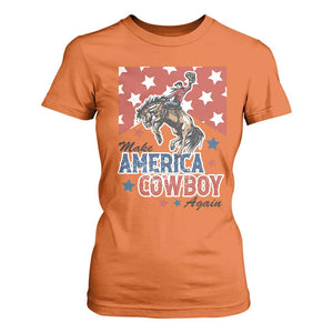 Make America Cowboy Again Patriotic Western T Shirt For Women Bucking Bronco Star Spangled USA Flag Inspired Country TS02 Orange Print Your Wear
