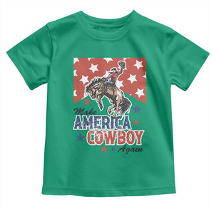 Make America Cowboy Again Patriotic Western Toddler T Shirt Bucking Bronco Star Spangled USA Flag Inspired Country TS02 Irish Green Print Your Wear