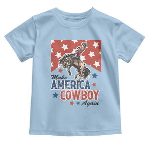Make America Cowboy Again Patriotic Western Toddler T Shirt Bucking Bronco Star Spangled USA Flag Inspired Country TS02 Light Blue Print Your Wear