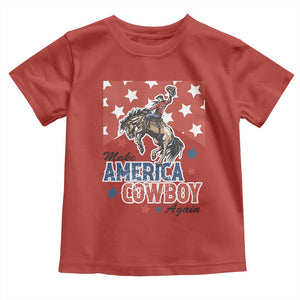 Make America Cowboy Again Patriotic Western Toddler T Shirt Bucking Bronco Star Spangled USA Flag Inspired Country TS02 Red Print Your Wear