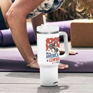 Make America Cowboy Again Patriotic Western Tumbler With Handle Bucking Bronco Star Spangled USA Flag Inspired Country TS02 Print Your Wear