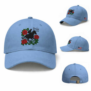 Vintage Jockey and Roses Horse Racing Graphic Baseball Cap Classic Derby Day Fan TS02 Baseball Cap Universal Fit Light Blue Print Your Wear