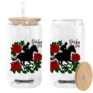 Vintage Jockey and Roses Horse Racing Graphic Glass Can Classic Derby Day Fan TS02 Print Your Wear
