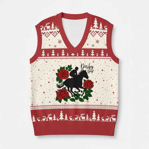 Vintage Jockey and Roses Horse Racing Graphic V-Neck Knit Sweater Vest Classic Derby Day Fan TS02 Beige Red Print Your Wear