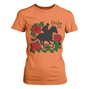 Vintage Jockey and Roses Horse Racing Graphic T Shirt For Women Classic Derby Day Fan TS02 Orange Print Your Wear