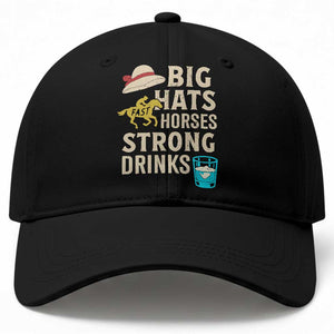 Big Hats Fast Horses Strong Drinks Retro Baseball Cap Southern Derby Day Watch Party Graphic TS02 Print Your Wear