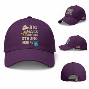 Big Hats Fast Horses Strong Drinks Retro Baseball Cap Southern Derby Day Watch Party Graphic TS02 Baseball Cap Universal Fit Purple Print Your Wear
