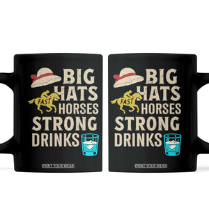 Big Hats Fast Horses Strong Drinks Retro Coffee Mug Southern Derby Day Watch Party Graphic TS02 Black Print Your Wear