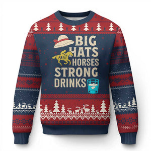 Big Hats Fast Horses Strong Drinks Retro Ugly Christmas Sweater Southern Derby Day Watch Party Graphic TS02 Navy Red Print Your Wear