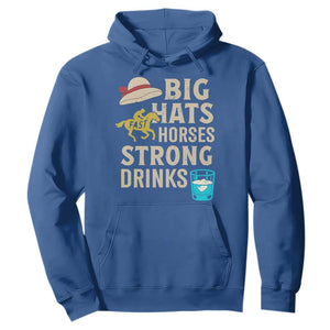 Big Hats Fast Horses Strong Drinks Retro Hoodie Southern Derby Day Watch Party Graphic TS02 Royal Blue Print Your Wear