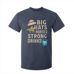 Big Hats Fast Horses Strong Drinks Retro T Shirt For Kid Southern Derby Day Watch Party Graphic TS02 Navy Print Your Wear