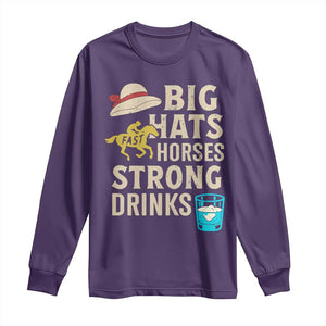 Big Hats Fast Horses Strong Drinks Retro Long Sleeve Shirt Southern Derby Day Watch Party Graphic TS02 Purple Print Your Wear