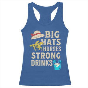 Big Hats Fast Horses Strong Drinks Retro Racerback Tank Top Southern Derby Day Watch Party Graphic TS02 Royal Blue Print Your Wear