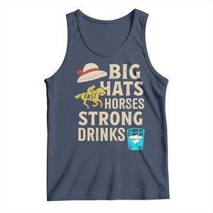 Big Hats Fast Horses Strong Drinks Retro Tank Top Southern Derby Day Watch Party Graphic TS02 Navy Print Your Wear