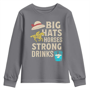 Big Hats Fast Horses Strong Drinks Retro Youth Sweatshirt Southern Derby Day Watch Party Graphic TS02 Charcoal Print Your Wear
