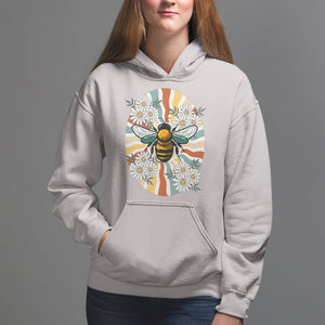 Vintage Bee Daisy Flowers Retro Groovy Hoodie TS02 Ice Gray Printyourwear