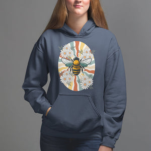 Vintage Bee Daisy Flowers Retro Groovy Hoodie TS02 Navy Printyourwear