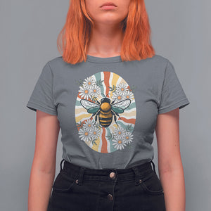 Vintage Bee Daisy Flowers Retro Groovy T Shirt For Women TS02 Charcoal Printyourwear