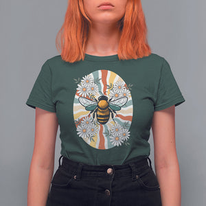 Vintage Bee Daisy Flowers Retro Groovy T Shirt For Women TS02 Dark Forest Green Printyourwear
