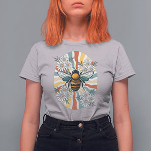Vintage Bee Daisy Flowers Retro Groovy T Shirt For Women TS02 Ice Gray Printyourwear