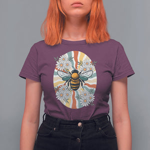 Vintage Bee Daisy Flowers Retro Groovy T Shirt For Women TS02 Maroon Printyourwear