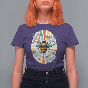 Vintage Bee Daisy Flowers Retro Groovy T Shirt For Women TS02 Purple Printyourwear