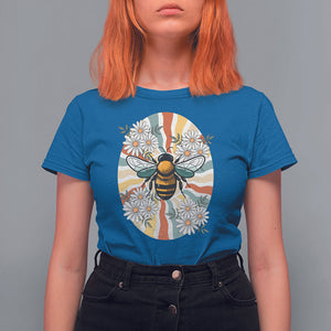Vintage Bee Daisy Flowers Retro Groovy T Shirt For Women TS02 Royal Blue Printyourwear