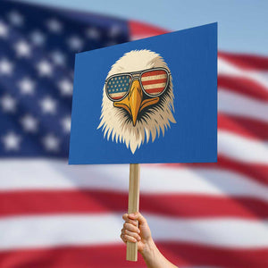 Patriotic Bald Eagle Protest Sign With Sunglasses American Flag Vintage TS02 Horizontal 18" × 24" Blue Print Your Wear