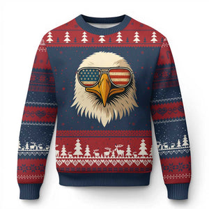 Patriotic Bald Eagle Ugly Christmas Sweater With Sunglasses American Flag Vintage TS02 Navy Red Print Your Wear