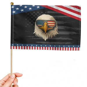 Patriotic Bald Eagle Patriotic Handheld Flag With Sunglasses American Flag Vintage TS02 Distressed 8.2" × 5.5" Black Blue Print Your Wear