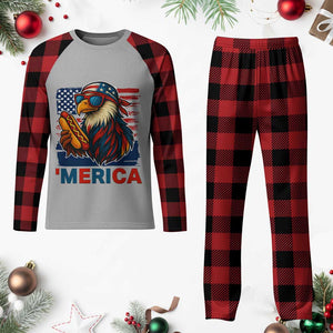 Funny American Eagle Eating Hot Dog Plaid Pajama Set 4th Of July Party Patriotic USA Flag TS02 Buffalo Plaid Print Your Wear