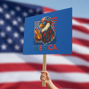Funny American Eagle Eating Hot Dog Protest Sign 4th Of July Party Patriotic USA Flag TS02 Horizontal 18" × 24" Blue Print Your Wear