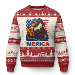 Funny American Eagle Eating Hot Dog Ugly Christmas Sweater 4th Of July Party Patriotic USA Flag TS02 Beige Red Print Your Wear