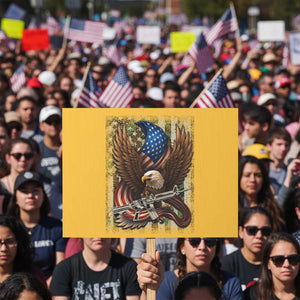 Patriotic Armed Eagle with Camo Flag Protest Sign Military Patriotic USA Defense TS02 Horizontal 18" × 24" Yellow Print Your Wear