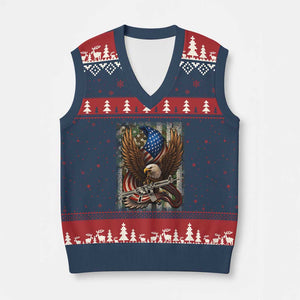 Patriotic Armed Eagle with Camo Flag V-Neck Knit Sweater Vest Military Patriotic USA Defense TS02 Navy Red Print Your Wear