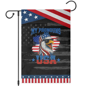 My Pronouns Are USA Garden Flag Bold Patriotic Eagle with American Flag Bandana Mullet TS02 Distressed Black Blue Print Your Wear