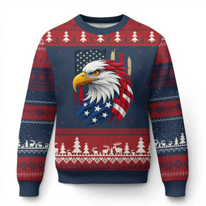 Fierce American Eagle Ugly Christmas Sweater Bold Patriotic 4th of July USA Freedom TS02 Navy Red Print Your Wear